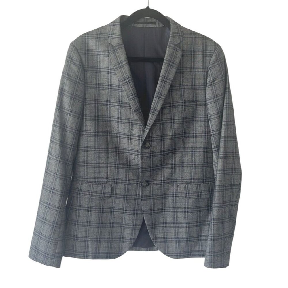 TOPMAN Blazer gray with navy windowpane plaid men’s sz 42  2 button